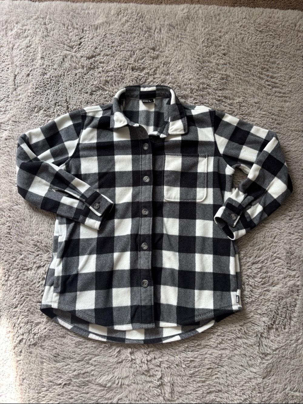 Eddie Bauer women’s Black & White Buffalo Plaid Fleece Flannel Shirt M